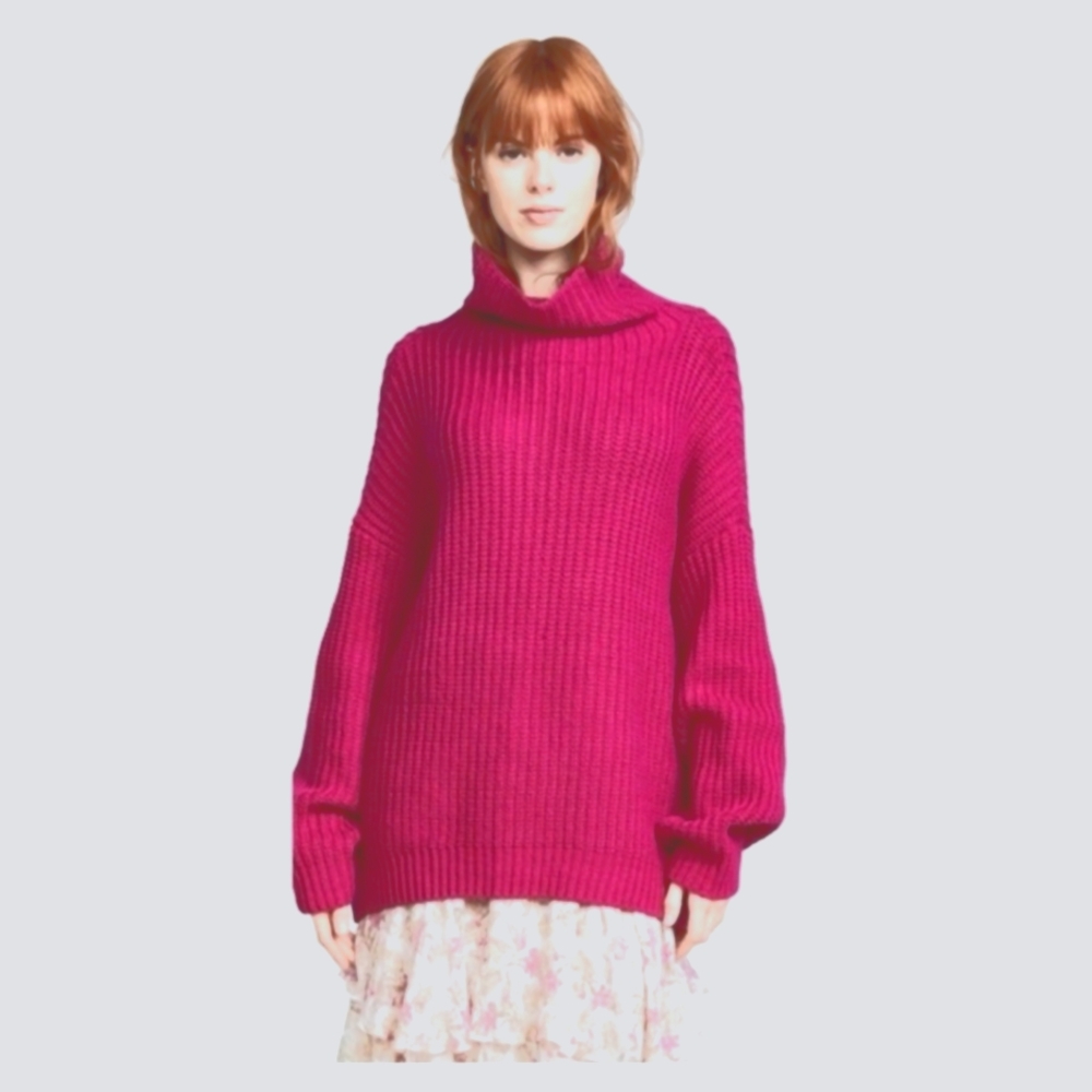 Free People Deep Oversized Turtleneck Sweater in Pink Size L